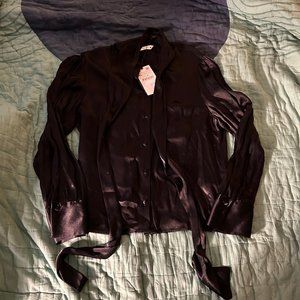 NWT Zara Satin Bow Button Up Size XL